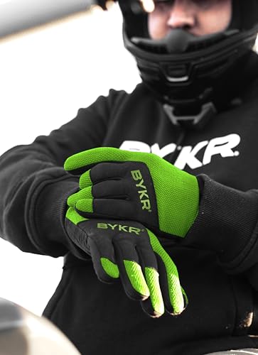 All Weather Motorcycle Gloves for Men & Women (Fluorescent Green / Medium)