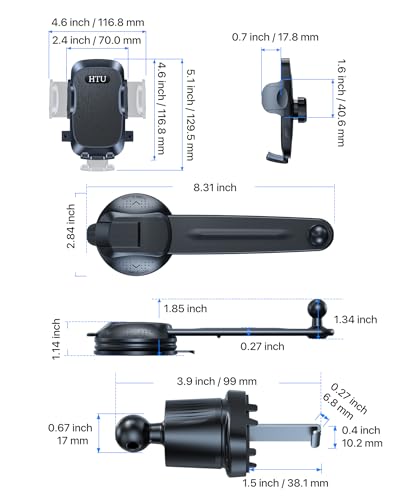 Upgraded Strongest Suction No Block View Bendable Arm Car Phone Holder (Deep Black)