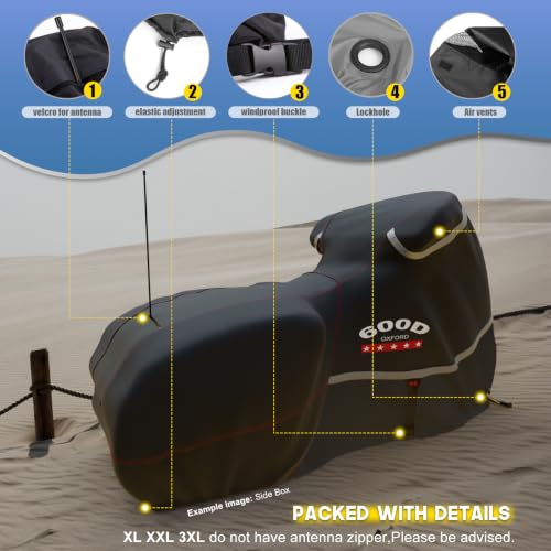Motorcycle Cover 600D Waterproof for Touring Models Harley Davidson Road King (Black / Side Box)