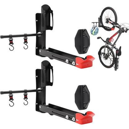 Bike Wall Mount Rack Adjustable & Foldable Garage Bike Rack with Swivel Design & 2 Storage Hooks (Type A：2 Pack)