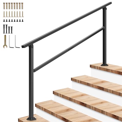 5 Step Stair Handrail 69"x36" Wrought Iron Porch Railing Black (Black / 5 Steps)