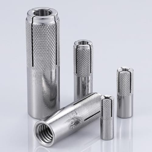 20 pcs) 1/2"-13 Premium Stainless Steel Drop in Anchors Assortment, Knurled Drop-in-Anchor for Solid Concrete, Internal Forced Expansion Screw Bolts (1/2"-13 / SS)