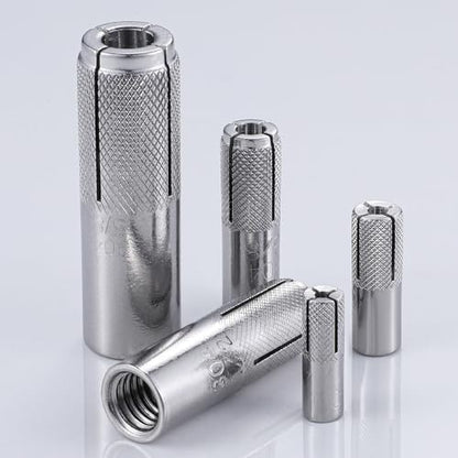20 pcs) 1/2"-13 Premium Stainless Steel Drop in Anchors Assortment, Knurled Drop-in-Anchor for Solid Concrete, Internal Forced Expansion Screw Bolts (1/2"-13 / SS)
