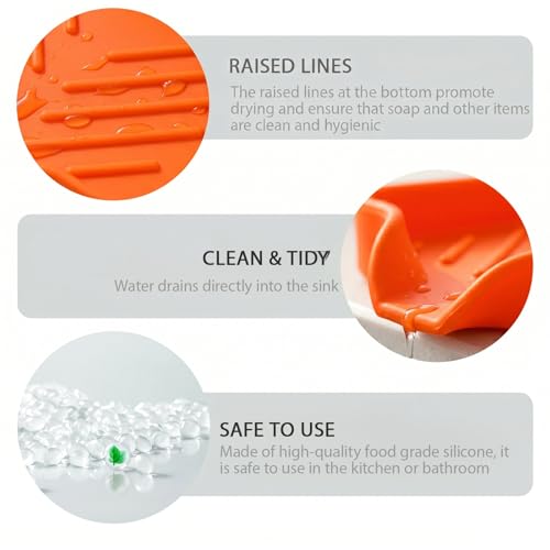 Silicone Soap Dish with Drain Spout (Orange / S(4.9"×3.2"))