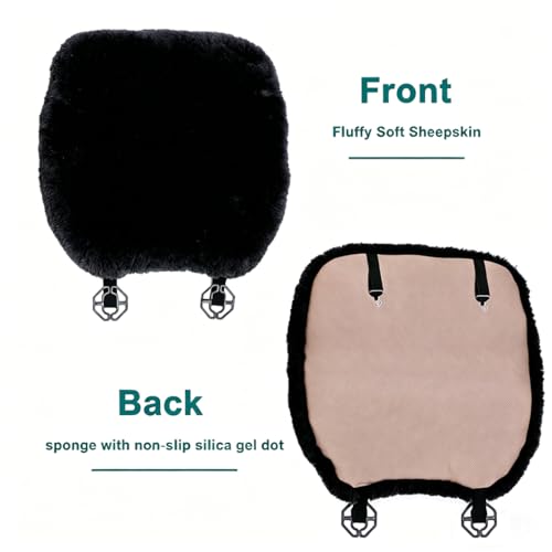Black Genuine Sheepskin Car Seat Cover for Fuzzy Fur Wool Cushion (Black)