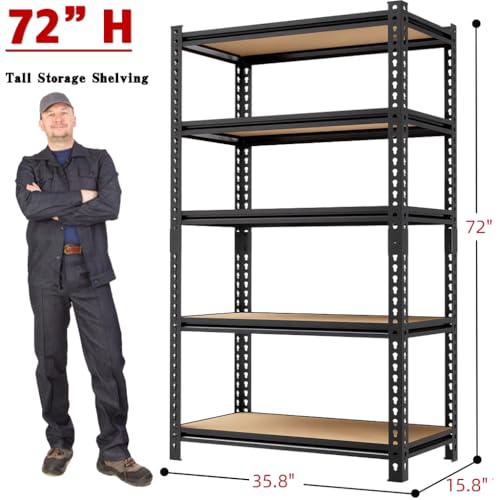 2000LBS Storage Shelves 5 Tier Garage Shelving Heavy Duty (5T 35.8" W x 15.8" D x 72" H)
