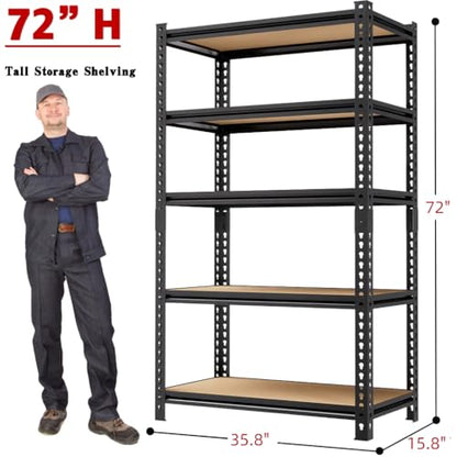 2000LBS Storage Shelves 5 Tier Garage Shelving Heavy Duty (5T 35.8" W x 15.8" D x 72" H)