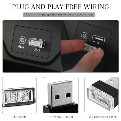4PCS USB LED Car Interior Atmosphere Lights (Ice Blue)