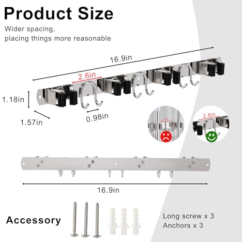 Mop Broom Holder Wall Mount (Silver-1 Pack)