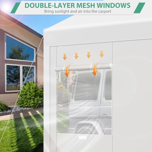 Carport 10x20ft Heavy Duty Portable Garage (White0605 / 10x20FT (+4 Walls))