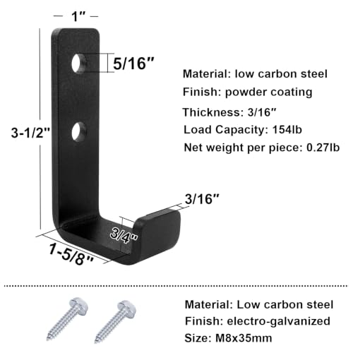 4 Pack 1-5/8" Heavy Duty Steel J Hook, Wall Mount Garage Hanging Bracket (1-5/8 Inch)