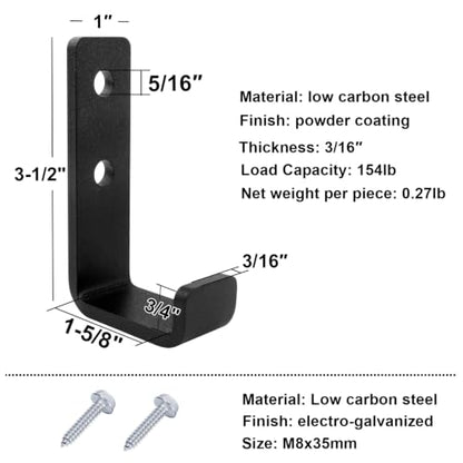 4 Pack 1-5/8" Heavy Duty Steel J Hook, Wall Mount Garage Hanging Bracket (1-5/8 Inch)