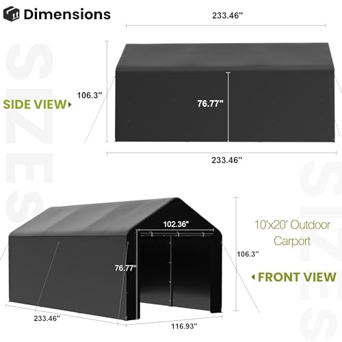 10x20 Carport Heavy Duty Portable Garage Shelter w (Black / 10x20 with sidewalls)