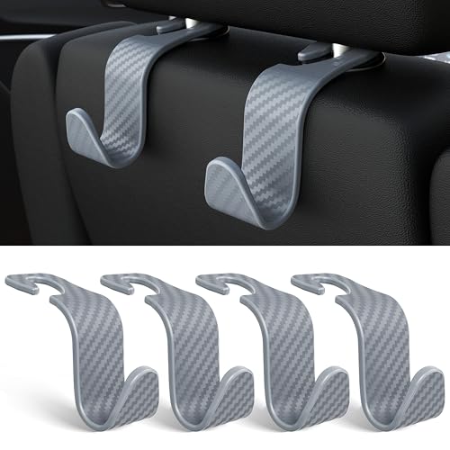 4 Pack Car Headrest Hooks Holds 55lbs Seat Storage Organizer for Bags (Grey Check)