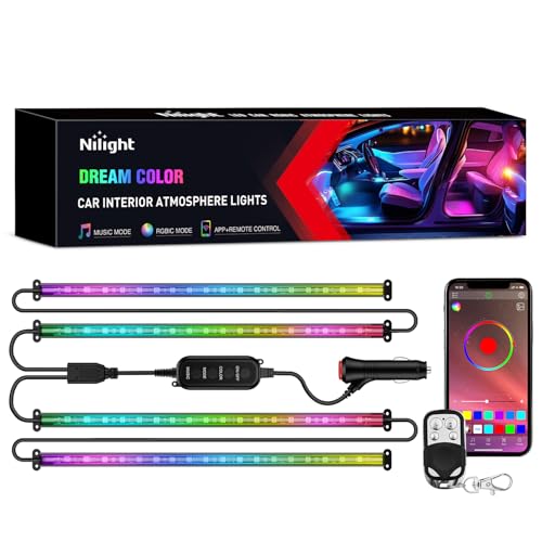 4PCS Interior Car Strip Lights Cigarette Lighter Dream Color RGB (12V Dream Color Lights - APP+Remote)