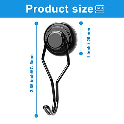 Magnetic Hooks 10 Pack 80Lbs Heavy Duty Neodymium Magnet Hook (Black / 1×2.66 in)