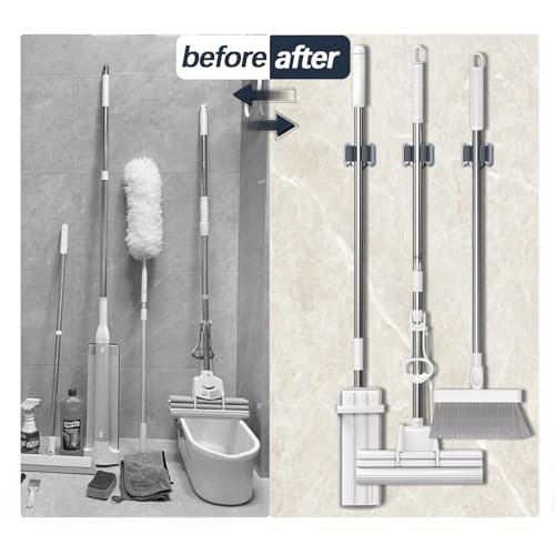 15 Pack Mop and Broom Holder Big Size Hanging 1 KG Extra (15 / Matte Black)