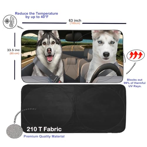 Windshield Sun Shade for Car Front Window Cover Sunshades Visor Automotive Sun Shield for Full (Dogs Driving / Large)