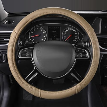 Classical Leather Automotive Universal Steering Wheel Covers (Pure Beige)