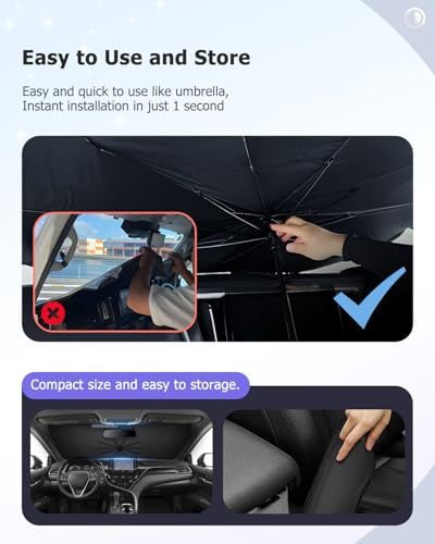 2025 Upgrade Car Windshield Sun Shade Windshield Sunshade Umbrella [Star Fabric] Protect Car from Sun Rays&Heat Damage Keeps Vehicle Cool (S2)