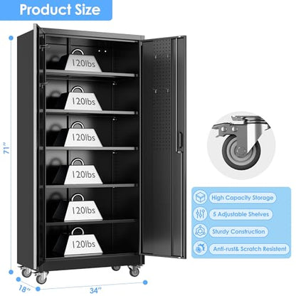 Wide & Deep 71"x34"Wx18 D Metal Garage Storage Cabinet Black (Black / 18"D x 34"W x 71"H)