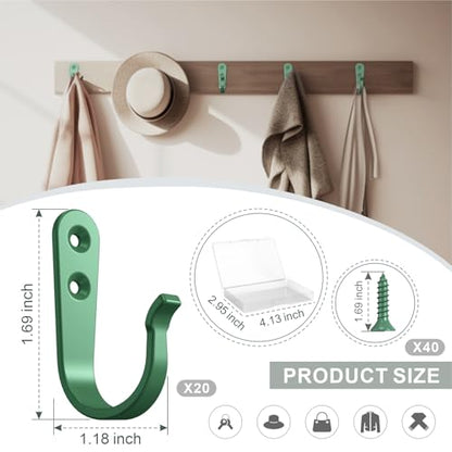 20 Pack Coat Hooks for Hanging (20pcs + Mint Green)