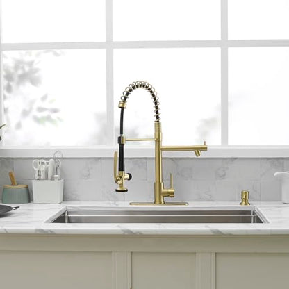 Commercial Kitchen Sink Faucet with Pull Down Sprayer Brushed Gold (Gold Brushed)