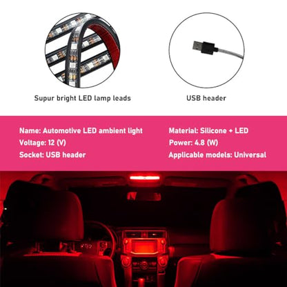 Car LED Strip Light (Red / 24 LED, USB Port)