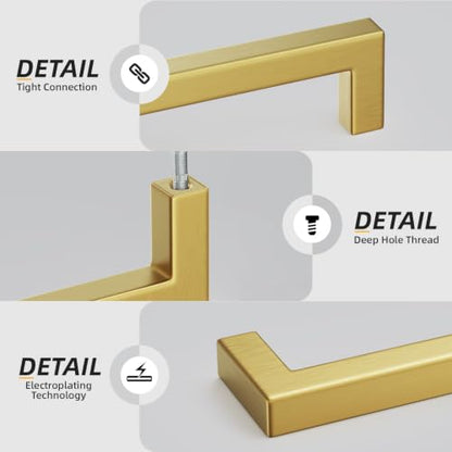 2 Pack 6-1/4 in Gold Cabinet Handles Brushed Brass Drawer Pulls (Gold / 6-1/4 Inch Hole Centers)