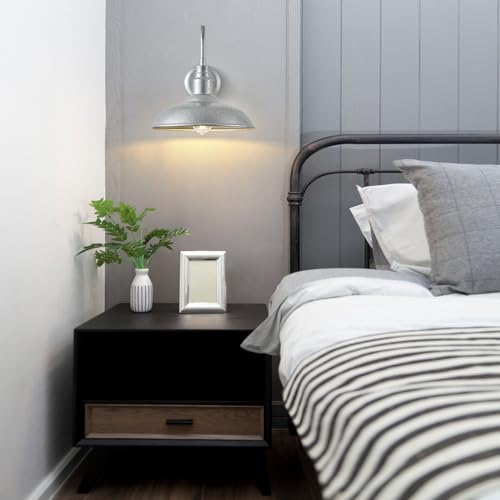 10in Outdoor Gooseneck Barn Light Silver Gray Exterior Barn Wall Sconce Farmhouse Style Outdoor Porch Wall Mount Light Brushed Silver Outside Gooseneck Lighting for Patio (Galvanized / 10" Dome)