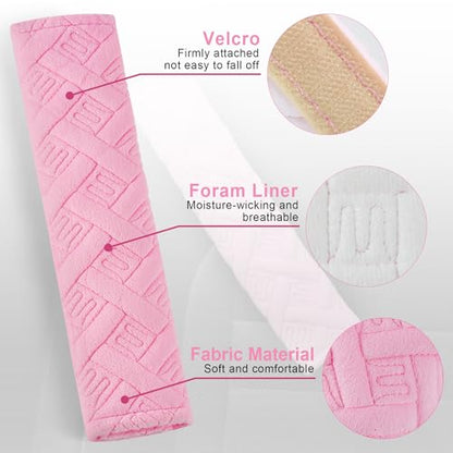 2 Pack Universal Car Shoulder Strap Pads Cover for A More Comfortable Driving (Cherry Blossom Pink)