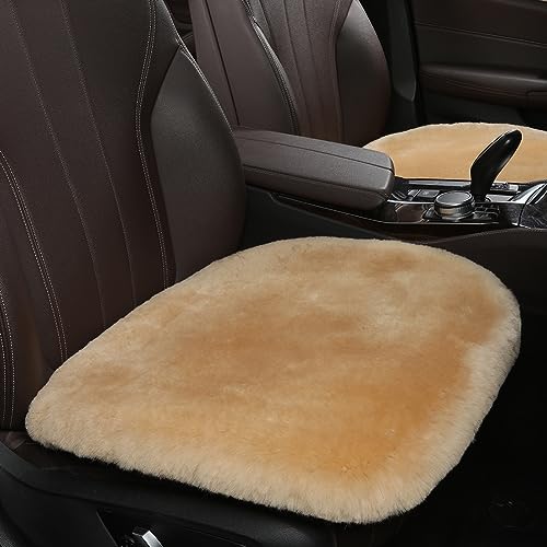 Genuine Sheepskin Car Seat Cover for Fuzzy Soft Fur Wool Cushion (Honey Beige)