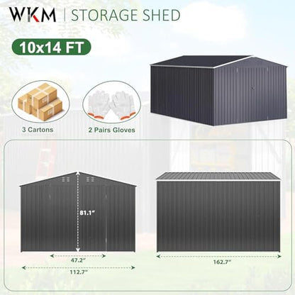10x14 FT Outdoor Storage Shed for Backyard (Black / 10x14 FT)