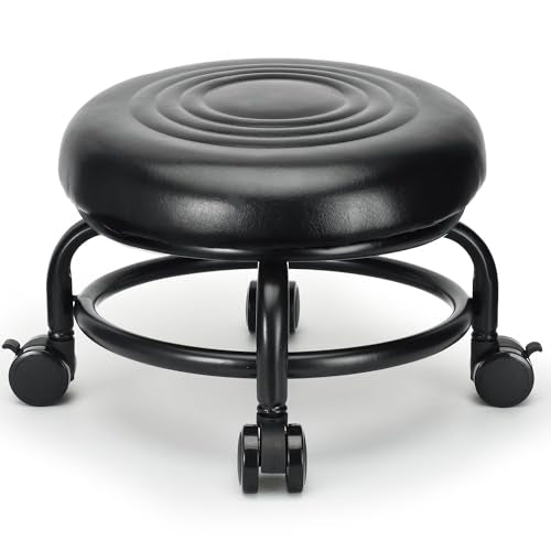 Low Height Rolling Stool Low Roller Stool PU Leather Comfortable Chair (Style 2)