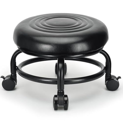 Low Height Rolling Stool Low Roller Stool PU Leather Comfortable Chair (Style 2)