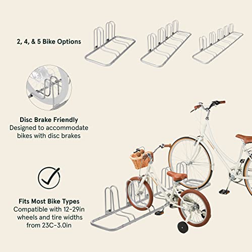 Stash Rack 2 4 & 5 Bike Floor Stand Bicycle Storage Organizer for Mountain Bike (Grey / 5 Bike)
