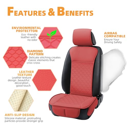 Car Seat Cover Full Set Leather Waterproof Front Rear Red (Red)