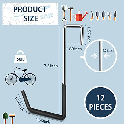 12 Pack Heavy Duty Rafter Hooks for Hanging Vinyl Coated Large S Hooks for Hanging Ladder Bike Hangers Garage Storage Organizer Black (Black 6mm)