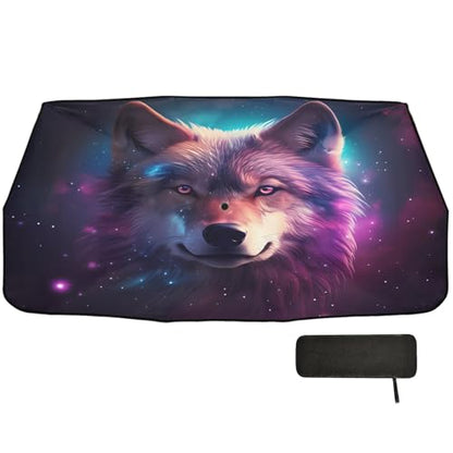 Car Front Windshield Sunshade (Wolf Purple Starry Sky)
