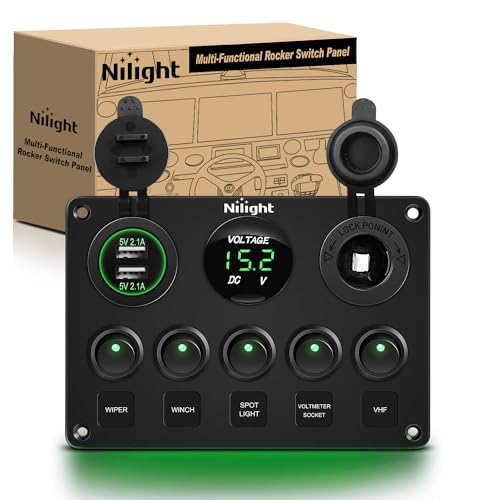5 Gang Multi Function Rocker Switch Panel On Off Toggle Green (Green)
