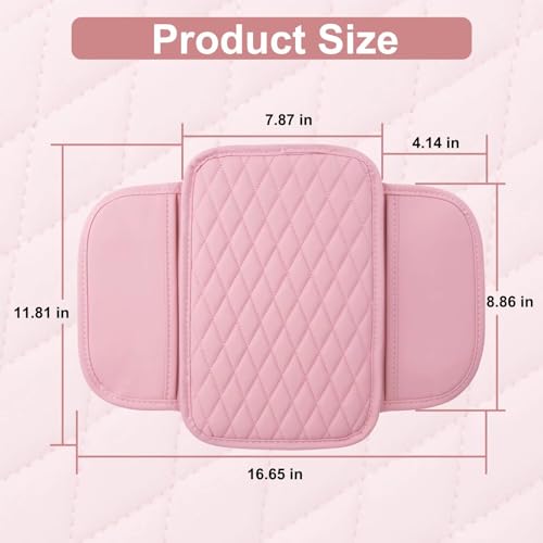 Car Center Console Cover with 2 Organizer Pockets Storage Bags (Pink)
