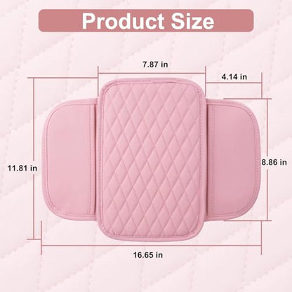 Car Center Console Cover with 2 Organizer Pockets Storage Bags (Pink)