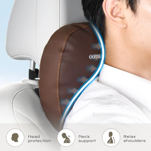Leather Car Headrest Pillow Car Neck Pillow with Adjustable Strap (Coffee / 1 Piece)