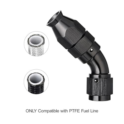 4AN 45 Degree PTFE One Piece Full Flow End Hose Fitting Aluminum Black (4AN / 45 Degree)