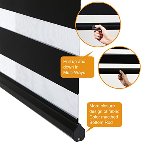 Cordless Zebra Blinds for Windows (36"w X 72"h / Black)
