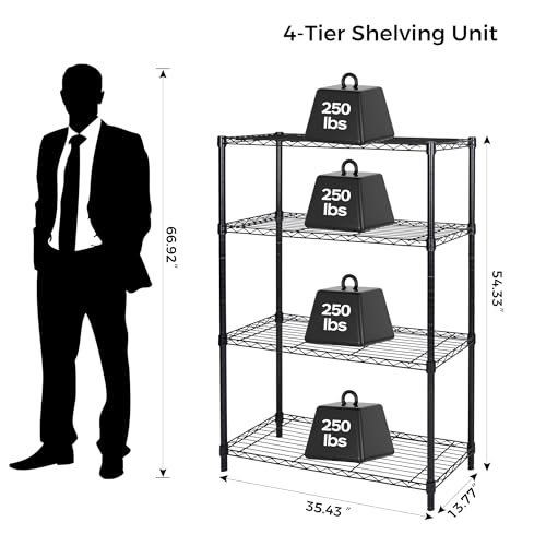 4 Tier Shelving Unit (4-Tier（13.77"D x 35.43"W x 54.33"H）)