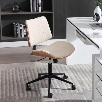 Home Office Chair No Arms with Wheels (Beige / MCM Style)