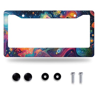 Abstract Galaxy License Plate Frame Stainless Steel Accessory12.3x6.3 in (Coloredl Abstract Galaxy)