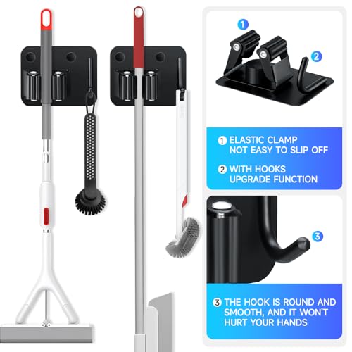 2 Pack Broom Holder with Heavy Duty Hooks (2PCS-Matte Black+Hook)