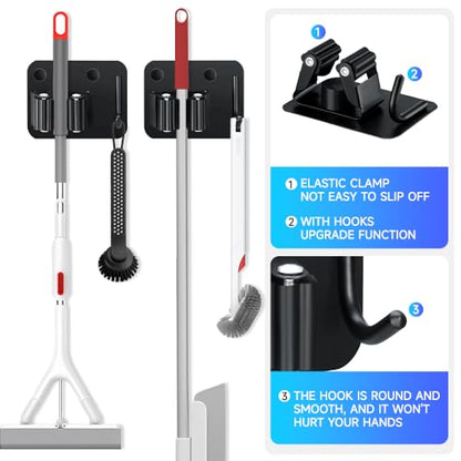 2 Pack Broom Holder with Heavy Duty Hooks (2PCS-Matte Black+Hook)